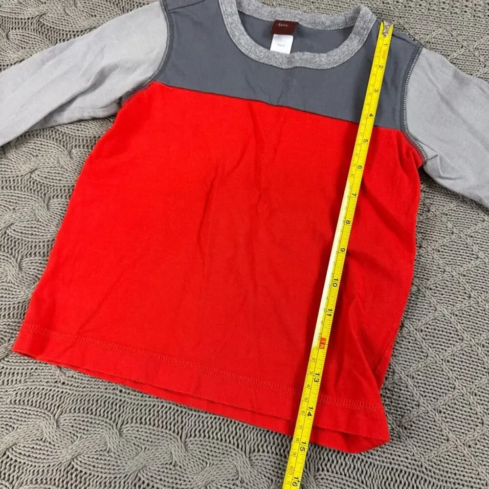 Tea Collection Gray & Red Color Block Long Sleeved Shirt ~ 2